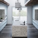 Isla y cocina moderna de porcelánico Dekton Portum