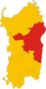 Mapa de la provincia de Nuoro en Cerdeña, talia